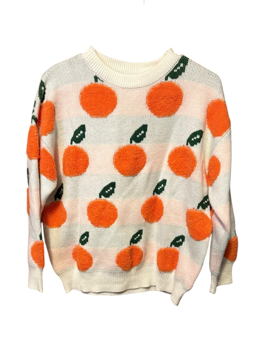 Cider Orange Fruit Sweater Cream Fuzzy Knit Small Coastal Cottagecore - Picture 4 of 7